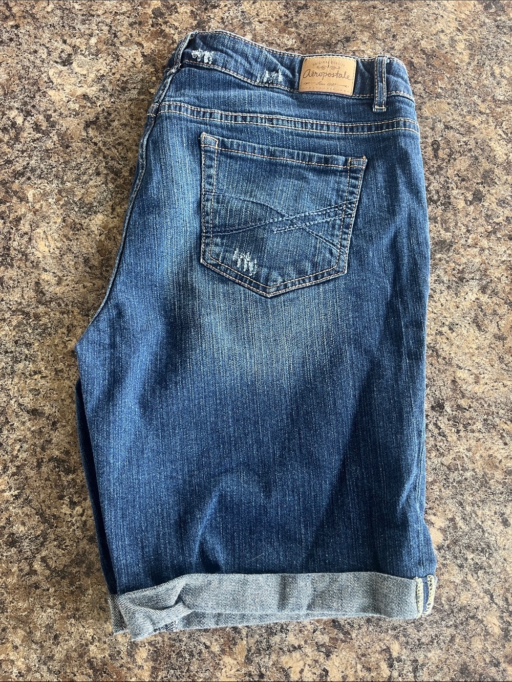 Aeropostale Dark Blue Distressed Denim Shortalls